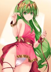  bracelet cameltoe female fire_emblem fire_emblem:_mystery_of_the_emblem green_eyes green_hair headgear jewelry kirishima_satoshi long_hair looking_at_viewer pointy_ears ponytail side_slit solo tiki_(fire_emblem) tiki_(young)_(fire_emblem) very_long_hair 