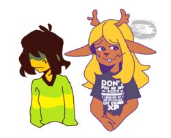  adolescent anthro antlers berdly blonde_hair blush bodily_fluids buckteeth clothing deer deltarune digital_media_(artwork) doe_with_antlers duo english_text female freckles ghost hair hair_over_eyes hands_folded horn human instruction instruction_on_clothing interspecies kris_(deltarune) laugh long_hair looking_aside male male/female mammal nervous new_world_deer noelle_holiday obscured_eyes official_art pattern_clothing pattern_shirt pattern_topwear picoiee pixel_(artwork) print_clothing print_shirt print_t-shirt print_topwear red_nose reindeer serious shirt short_hair simple_background snowgrave spirit striped_clothing striped_shirt striped_topwear stripes sweat t-shirt teeth text text_on_clothing text_on_shirt text_on_t-shirt text_on_topwear text_print topwear undertale_(series) white_background young 