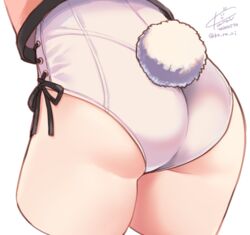  adapted_costume ass commentary_request cropped_legs dated female kantai_collection koruri leotard naka_(kancolle) out_of_frame rabbit_tail signature simple_background solo tail twitter_username white_background white_leotard 