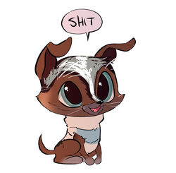  big_eyes black_nose black_pupils blue_eyes brown_body brown_fur brown_spots canid canine canis chihuahua clothed clothing dialogue domestic_dog drawbauchery dreamworks english_text fangs feral floppy_ears fluffy fur grey_body grey_fur grey_muzzle half_clothed half_naked happy hi_res humor male mammal markings mostly_clothed multicolored_body multicolored_fur perrito_(puss_in_boots) profanity pupils puss_in_boots_(film) puss_in_boots_the_last_wish simple_background sitting smile solo speech_bubble spots spotted_body spotted_fur spotted_markings sweater tail teeth text tongue topwear toy_dog tuft whiskers white_background white_body white_fur white_pupils white_whiskers 