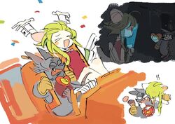  amusement_ride anthro blonde_hair dessert female food hair heart_(mad_rat_dead) heart_symbol ice_cream mad_rat_(mad_rat_dead) mad_rat_dead male mammal murid murine nippon_ichi_software rat rat_god_(mad_rat_dead) rodent roller_coaster screaming socco 