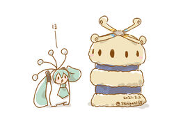  1other antennae aqua_hair aqua_necktie bacteria blush_stickers chibi commentary costume crossover dated extra_eyes female hair_ornament hataraku_saibou hatsune_miku long_hair name_connection necktie prehensile_hair pylori_kin_no_uta_(vocaloid) sanpati solid_oval_eyes standing translated twintails twitter_username very_long_hair vocaloid 