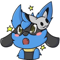  1:1 alpha_channel amazed emote generation_4_pokemon hugo_the_riolu male nintendo pokemon pokemon_(species) quentinmimikyu riolu simple_background solo sparkles sparkling_eyes transparent_background 