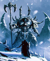  2boys absurdres alternate_costume alternate_universe armor batman batman_(series) commentary dc_comics english_commentary glowing glowing_eyes height_difference highres holding holding_shield holding_sword holding_weapon joker_(dc) kalmahul long_sleeves looking_at_another multiple_boys shield short_hair snow snowing standing sword warhammer_fantasy weapon 