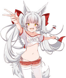  alternate_costume animal_ear_fluff animal_ears asanagi_(azur_lane) azur_lane clothes_pull cowboy_shot female flag fox_ears fox_girl fox_tail grey_hair gym_shorts gym_uniform highres holding holding_flag long_hair looking_at_viewer mikuchi3939 navel oerba_yun_fang open_mouth panties red_shorts shirt short_sleeves shorts shorts_pull side-tie_panties simple_background smile solo standing tail thick_eyebrows thighhighs translated twintails underwear v very_long_hair wet wet_clothes wet_shirt white_background white_panties white_shirt white_thighhighs yellow_eyes 