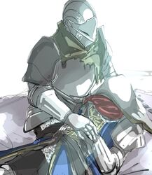  2boys anri_of_astora armor ashen_one_(dark_souls_3) dark_souls_(series) dark_souls_iii dying full_armor gauntlets helm helmet highres holding mourning multiple_boys shoulder_armor tabard zeratin927 