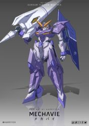  character_name clenched_hands commentary english_commentary green_eyes gundam gundam_build_divers gundam_build_divers_re:rise gundam_tertium gunpla harryych highres holding holding_polearm holding_weapon lance mecha model_kit no_humans over_shoulder polearm robot science_fiction solo standing v-fin weapon weapon_over_shoulder 