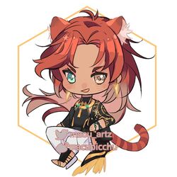  1:1 alternate_species animal_humanoid bangs blue_eyes blush blush_lines brown_eyes chibi clothed clothing dante_(nu:_carnival) ear_piercing ear_ring felid felid_humanoid footwear fully_clothed fur hair heterochromia humanoid humanoidized inner_ear_fluff lion_humanoid long_hair macu_artz male mammal mammal_humanoid markings nu:_carnival pantherine pantherine_humanoid piercing red_body red_fur red_hair ring_piercing sandals smile solo striped_markings striped_tail stripes tail tail_markings thin_tail tuft watermark 