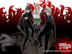  highschool_of_the_dead igou_hisashi inazuma komuro_takashi long_hair miyamoto_rei monster satou_shouji school_uniform weapon zombie 