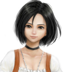  black_hair breasts brown_eyes choker cleavage closed_mouth commentary_request female final_fantasy final_fantasy_ix garnet_til_alexandros_xvii jewelry looking_at_viewer necklace ogamiya_jin short_hair simple_background smile solo white_background 