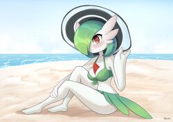  beach breasts clothing female gardevoir generation_3_pokemon hi_res magaska19 nintendo pokemon pokemon_(species) seaside solo swimwear 