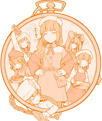  6+girls ^_^ baker_nemo_(fate) captain_nemo_(fate) chains closed_eyes crossed_arms engineer_nemo_(fate) fate/grand_order fate_(series) gradient_hair jewelry locket long_hair long_sleeves looking_at_viewer marine_nemo_(fate) multicolored_hair multiple_girls nemo_(fate) nurse_nemo_(fate) one_eye_closed open_mouth pendant professor_nemo_(fate) shiseki_hirame short_hair smile translated turban yellow_theme 