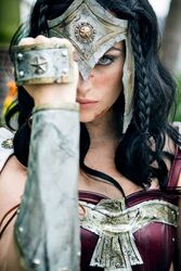  amazon armor black_hair blood blue_eyes cosplay dc_comics female meagan_marie photo shield solo wonder_woman wonder_woman_(cosplay) wonder_woman_(series) 