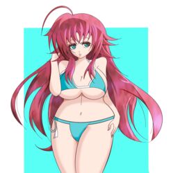  1girls big_breasts blue_eyes cartoony demon female female_only high_school_dxd huge_breasts humanoid long_hair looking_at_viewer red_hair rias_gremory solo swimsuit thick_thighs wokecobo 