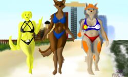  absurd_res anthro arm_tuft beach bedroom_eyes beverage_can bikini bikini_bottom bikini_top bird_dog breast_squish breasts building canid canine canis chest_tuft city city_background cleavage clothed clothing colorado_flag countershade_face countershade_feet countershade_legs countershade_tail countershade_torso countershading domestic_dog feet female fence golden_retriever gotadraw group hi_res hunting_dog jennifer_(gotadraw) leg_tuft lupe_(billlwuff) mammal narrowed_eyes navel nicole_(fleshslinky) plant red_wolf retriever sand sea seductive shoulder_tuft shrub size_difference skyscraper slightly_chubby squish swimwear tail tattoo trio tuft two-piece_swimsuit walking walking_towards_viewer water wave wolf 