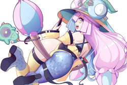  alternate_costume aqua_hair artist_name ass bare_shoulders bellibolt belt broom chains character_hair_ornament female hair_ornament hat hot_vr iono_(pokemon) legs leotard long_hair long_sleeves multicolored_clothes multicolored_hair open_mouth pink_hair pokemon pokemon_sv rotom rotom_phone sharp_teeth single_thighhigh smile solo split-color_hair teeth thighhighs thighs two-tone_hair watermark white_background witch witch_hat zipper 