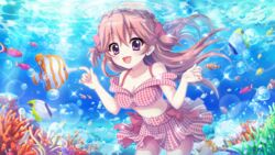  :d anthias_(fish) bikini bikini_skirt bow breasts bubble butterflyfish cleavage clownfish collarbone coral_reef dot_nose female film_grain fish game_cg haeno_akari hairbow izumi_tsubasu large_breasts lens_flare long_hair looking_at_viewer navel non-web_source official_art open_mouth pink_hair plaid plaid_bikini purple_eyes re:stage! red_bikini red_bow red_skirt skirt smile solo sparkle sunlight swimsuit tropical_fish two_side_up underwater 