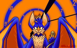  &gt;:) 16:10 2023 5_fingers abstract_background anthro arm_tuft bat bat_ears big_ears blue_body blue_fur cheek_tuft chin_tuft claws clock colored darkoverord digital_media_(artwork) facial_tuft fangs fauxhawk ferris_brubat fingers fluffy_chest fur glowing glowing_claws glowing_ears glowing_nose glowing_pupils glowing_veins hair hi_res hypnosis hypnotizing_viewer looking_at_viewer male mammal membrane_(anatomy) membranous_wings mind_control multicolored_hair orange_background orange_body orange_eyes orange_fur orange_hair orange_membrane orange_nose pocketwatch shoulder_tuft simple_background solo spiral_background tan_body tan_fur teeth tuft two_tone_hair watch widescreen wings 