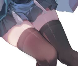  black_thighhighs blue_skirt elysia_(coco)_(honkai_impact) elysia_(honkai_impact) elysia_(miss_pink_elf)_(honkai_impact) female honkai_(series) honkai_impact_3rd kagefumi lower_body skirt thighhighs thighs white_background zettai_ryouiki 