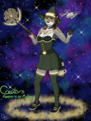  3:4 absurd_res bottomwear ckom clothing corset dressari drone female glowing hi_res lingerie lisa_miller_(ckom) magic magic_user mammal procyonid raccoon septer skirt space star technology topwear witch 