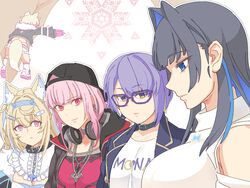  6+girls animal_collar animal_ear_fluff animal_ears backwards_hat bandaid bandaid_hair_ornament baseball_cap black_choker black_collar black_hair black_headwear black_jacket blonde_hair blue_eyes blue_hair blue_hairband breast_envy breasts center_frills choker closed_mouth clothes_writing clothing_cutout collar colored_inner_hair colored_shoe_soles commentary cropped_jacket crossed_bangs detached_collar dog_ears dog_girl dog_tail double-parted_bangs dress earrings english_commentary fake_claws fake_horns frilled_shirt_collar frills fur-trimmed_jacket fur_trim fuwawa_abyssgard fuwawa_abyssgard_(1st_costume) giant giantess girl_staring_at_guy&#039;s_chest_(meme) glasses grabbing grabbing_another&#039;s_breast gradient_eyes hair_between_eyes hair_intakes hair_ornament hairband hairclip hat headphones headphones_around_neck highres hololive hololive_english hololive_indonesia horns jacket jewelry large_breasts long_hair long_sleeves looking_down medium_breasts meme mococo_abyssgard mococo_abyssgard_(1st_costume) moona_hoshinova moona_hoshinova_(casual) mori_calliope mori_calliope_(new_underworld_order) multicolored_eyes multicolored_hair multiple_girls necklace official_alternate_costume official_alternate_hair_length official_alternate_hairstyle open_clothes open_jacket ouro_kronii ouro_kronii_(casual) pink_eyes pink_hair pink_shirt purple-framed_eyewear purple_eyes purple_hair purple_jacket shirt shoes short_hair shorts shoulder_cutout siblings sidelocks skull_earrings sneakers socks spiked_collar spikes streaked_hair sweater swept_bangs t-shirt tail tataki_tuna tsukumo_sana turtleneck turtleneck_sweater twins two_side_up virtual_youtuber white_dress white_footwear white_shirt white_shorts white_socks white_sweater yellow_eyes 