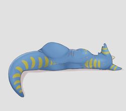  2023 anthro blue_body digital_media_(artwork) dragon grey_background hi_res horn louart mythological_creature mythological_scalie mythology notched_ear nude rear_view scalie scar simple_background solo tail yellow_body 