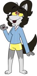  2016 3_toes 4_fingers alpha_channel anthro athletic_wear barefoot biped black_eyebrows black_nose blue_clothing blue_sweater blue_topwear bottomwear breasts brown_hair brown_pawpads brown_tail brown_tongue canid canine canis cheek_tuft chokovit_(artist) clothed clothed_anthro clothed_female clothing colored countershade_face countershade_fur countershade_neck countershading cross-eyed digital_drawing_(artwork) digital_media_(artwork) eyebrows eyelashes facial_tuft feet female female_anthro fingers fluffy fluffy_tail fur glistening glistening_eyes glistening_nose glistening_tongue grey_body grey_countershading grey_ears grey_fur grey_inner_ear grey_markings grey_tuft gym_bottomwear gym_shorts hair hi_res leg_markings mammal marion_wells markings multicolored_body multicolored_fur orange_eyes pawpads ponytail pupils shorts simple_background socks_(marking) solo standing sweater tail toes tongue tongue_out topwear translucent translucent_hair transparent_background tuft two_tone_body two_tone_fur wolf wolf_tail yellow_bottomwear yellow_clothing yellow_sclera yellow_shorts 