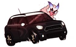  alpha_channel car cheek_tuft driving facial_tuft female feral fluffy fluffy_chest funnel fur head_out_of_window horn humor inside_car mini_cooper motor_vehicle nahyon neck_tuft simple_background solo sylve tongue tongue_out transparent_background tuft unknown_species vehicle 