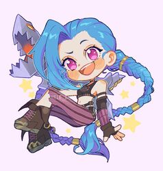  :d arcane:_league_of_legends arcane_jinx artist_name bare_shoulders blush blush_stickers breasts brown_footwear brown_gloves crop_top double_bun female fingerless_gloves gloves green_hair hair_bun hele_bun holding holding_rocket_launcher holding_weapon jinx_(league_of_legends) league_of_legends long_hair looking_at_viewer navel pants pink_eyes pink_pants rocket_launcher small_breasts smile solo star_(symbol) stomach striped_clothes striped_pants teeth torn_clothes torn_pants twintails upper_teeth_only watermark weapon white_background 