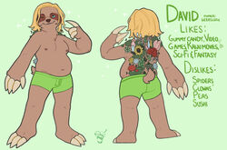  anthro biped blonde_hair clothing digital_drawing_(artwork) digital_media_(artwork) english_text flower fungus green_background hair hi_res long_hair male mammal model_sheet moss mushroom pilosan plant simple_background sloth solo sorbet standing succulent text underwear xenarthran 