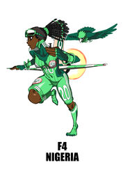  2014_fifa_world_cup absurdres aircraft airplane bird black_hair commentary_request dark-skinned_female dark_skin dreadlocks female fingerless_gloves full_body gloves goggles hawk highres jet nigeria original photoshop_(medium) ponytail running simple_background skin_tight solo white_background world_cup yu_yanshu 