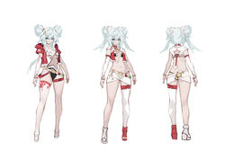  absurdres bare_legs bell bikini bikini_skirt bikini_under_clothes black_bikini blue_eyes blue_hair breasts chinese_commentary clothing_cutout commentary_request cropped_jacket detached_sleeves double_bun florence_(neural_cloud) from_behind full_body girls&#039;_frontline girls&#039;_frontline_neural_cloud hair_between_eyes hair_bun hair_ornament hair_ribbon hairpin heart heart-shaped_pupils high_heels highres hip_focus jacket long_hair miniskirt multiple_girls navel neck_bell o-ring o-ring_bikini o-ring_bottom oerba_yun_fang one-piece_swimsuit open_clothes open_jacket pa-15_(girls&#039;_frontline) pom_pom_(clothes) red_jacket red_ribbon ribbon shanyao_jiang_tororo single_bare_leg single_detached_sleeve single_thighhigh skirt small_breasts smile standing star_cutout stomach_cutout swimsuit swimsuit_under_clothes symbol-shaped_pupils thighhighs twintails very_long_hair white_hair white_skirt 