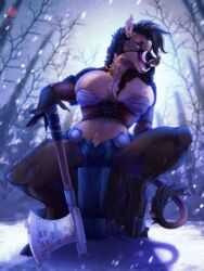  3:4 absurd_res anthro armor axe barbell_piercing big_breasts breast_squish breasts circular_barbell_piercing dominant dominant_female ear_piercing ear_ring facial_piercing female freya hi_res hooves mammal muscular muscular_female nose_piercing nose_ring piercing ring_piercing septum_circular_barbell septum_piercing solo squish suid suina sus_(pig) tail trans_(lore) trans_woman_(lore) valkyrie viking viking_princess wild_boar yetifish 