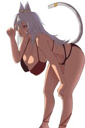  animal_ears bikini breasts cat_ears cat_girl cat_tail cleavage commentary_request eyepatch eyepatch_pull feet_out_of_frame female ghislaine_dedoldia green_bikini green_eyes hanging_breasts heterochromia highres huge_breasts leaning_forward long_hair meekaki96 mushoku_tensei open_mouth red_eyes sagging_breasts scar scar_on_cheek scar_on_face scar_on_stomach simple_background solo swimsuit tail tail_ornament tail_ring white_background 