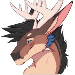  1:1 alpha_channel antlers black_mane blue_eyes blue_sclera brown_body brown_fur dragon feral fur furred_dragon furred_scalie hi_res horn male mane mythological_creature mythological_scalie mythology scalie solo taerynir_(artist) taerynir_(character) teeth white_antlers white_horn 