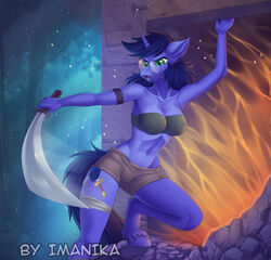  2021 5_fingers action_pose anthro athletic athletic_anthro athletic_female barefoot big_breasts blue_body blue_breasts blue_ears blue_face blue_fur blue_hair blue_hooves blue_horn blue_tail breasts clothed clothing curvy_figure cutie_mark digital_media_(artwork) equid equine eyewear fan_character feet female fingers fluffy fluffy_hair fluffy_tail front_view fur glasses green_eyes hair hasbro holding_melee_weapon holding_object holding_sword holding_weapon hooves horn hourglass_figure humanoid_hands kaitycuddle long_hair long_tail mammal melee_weapon messy_hair messy_tail midriff monotone_body monotone_breasts monotone_face monotone_fur monotone_hair monotone_horn monotone_tail my_little_pony mythological_creature mythological_equine mythology navel open_mouth pose prick_ears small_waist snout solo sword tail unicorn unicorn_horn v-cut weapon wide_hips 