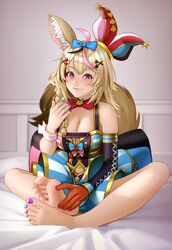  animal_ear animal_ears barefoot blonde_hair blue_nails blue_toenails breasts feet female fingernails furry_tail greek_toe hololive hololive_gen_5 hololive_japan kairuhentai kairunoburogu long_hair nail_polish omaru_polka pink_nails pink_toenails red_eyes smile smiling toenail_polish toenails toes virtual_youtuber vtuber youtuber 