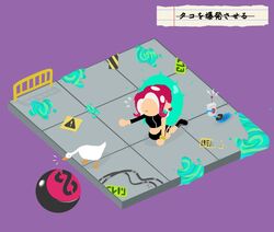  8-ball agent_8_(splatoon) bird buttons c.q._cumber_(splatoon) commentary female gameplay_mechanics goose goose_(untitled_goose_game) ink namuro octoling octoling_girl octoling_player_character purple_background simple_background slug splatoon_(series) splatoon_2 splatoon_2:_octo_expansion squidbeak_splatoon symbol-only_commentary takozonesu tentacle_hair translated untitled_goose_game walkie-talkie 