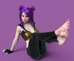  barefoot feet foot_fetish k/da_kai&#039;sa k/da_series kai&#039;sa league_of_legends looking_at_viewer nail_polish necdaz91 painted_nails painted_toenails pink_toenails purple_nail_polish purple_nails sole toes 