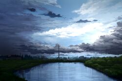  bad_id bad_pixiv_id chimney city cloud day grass industrial lake landscape nature no_humans original outdoors refinery reflection scenery sky smokestack toshiyu_(10shi_yu) water 