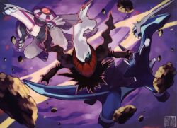  darkrai dialga game_freak highres nintendo no_humans official_art palkia pokemon pokemon_(game) pokemon_diamond_and_pearl pokemon_dppt pokemon_platinum sugimori_ken 