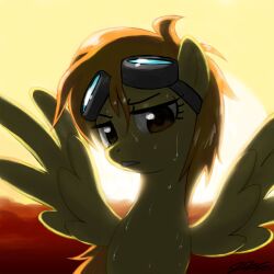  1:1 2011 equid equine eyewear female friendship_is_magic goggles hasbro john_joseco mammal my_little_pony mythological_creature mythological_equine mythology pegasus solo spitfire_(mlp) wet wings wonderbolts_(mlp) 