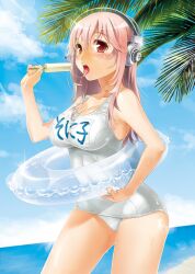  bad_id bad_pixiv_id beach blush breasts cleavage commentary_request day female food hands headphones ice_cream innertube large_breasts lens_flare long_hair nitroplus one-piece_swimsuit open_mouth outdoors palm_tree pink_eyes pink_hair popsicle red_eyes sage_joh saliva saliva_trail school_swimsuit see-through sexually_suggestive solo sun super_sonico sweat swim_ring swimsuit tongue tree wet white_one-piece_swimsuit 