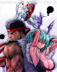  amaterasu bat_wings black_hair capcom cape crossover darkstalkers demon demon_girl female head_wings ikeno_daigo long_hair male marvel marvel_vs._capcom marvel_vs_capcom morrigan_aensland okami okami red_eyes ryu ryuu_(street_fighter) short_hair street_fighter succubus vampire_(game) viewtiful_joe viewtiful_joe_(character) wings 