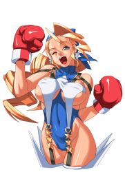  blonde_hair blue_eyes boxing_gloves breasts capcom erect_nipples justice_gakuen open_mouth rival_schools sideboob solo takoyaki_neko-san tiffany_lords underboob wink 