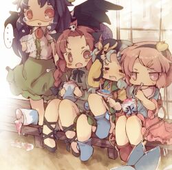  ... 4girls animal_ears bad_id bad_pixiv_id black_hair black_wings bow braid brain_freeze cat_ears chibi cirno closed_eyes depressed eating fallen_down food green_skirt grey_hair hairband hairbow hand_on_head hat heart ice_cream kaenbyou_rin komeiji_koishi komeiji_satori masirosu multiple_girls oerba_yun_fang open_mouth pink_eyes pink_hair red_eyes red_hair reiuji_utsuho shirt sitting skirt skull spilling spoken_ellipsis spoon standing tears third_eye touhou twin_braids wavy_mouth wings 