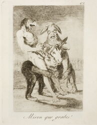  1799 18th_century absurd_res accipitrid accipitriform ambiguous_gender ancient_art anthro aquatint asinus avian bird carrying_another claws crowd donkey eagle equid equine etching feral formal_art francisco_goya fur group hi_res hybrid license_info los_caprichos male mammal monochrome nude open_mouth piggyback public_domain riding satire sepia spanish_text text traditional_media_(artwork) translated 