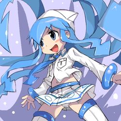  blue_eyes blue_hair blush christine_marie_cabanos commentary_request cosplay female filia_(skullgirls) filia_(skullgirls)_(cosplay) flat_chest ikamusume living_hair long_hair miniskirt necktie panties pantyshot parody shinryaku!_ikamusume skirt skullgirls solo t2 tentacle_hair thighhighs underwear very_long_hair voice_actor_connection white_panties white_thighhighs 