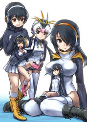  5girls alternate_size black_footwear black_hair black_hoodie blonde_hair boots commentary_request ebizome emperor_penguin_(kemono_friends) everyone gentoo_penguin_(kemono_friends) hair_over_one_eye headphones highleg highleg_leotard highres hood hoodie humboldt_penguin_(kemono_friends) kemono_friends leotard long_hair long_sleeves mittens multicolored_hair multiple_girls orange_hair penguins_performance_project_(kemono_friends) pink_hair pleated_skirt red_eyes rockhopper_penguin_(kemono_friends) royal_penguin_(kemono_friends) short_hair sitting size_difference skirt socks streaked_hair sweater thighhighs turtleneck turtleneck_sweater twintails two-tone_hoodie white_hair white_hoodie white_legwear white_skirt yellow_footwear zettai_ryouiki 