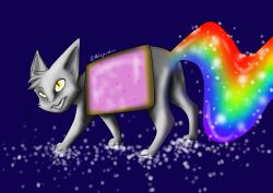  ambiguous_gender commander_ledi domestic_cat fangs felid feline felis feral grin looking_at_viewer mammal meme nyan_cat rainbow smile solo teeth whiskers yellow_eyes 